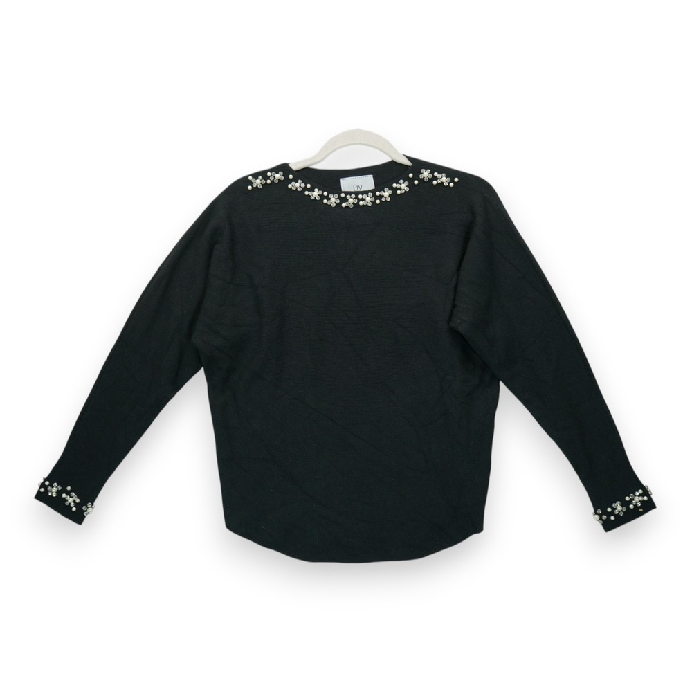 NWT LIV Milano Women's Studded Sweater Long Sleeve Black Size Small Embellished
